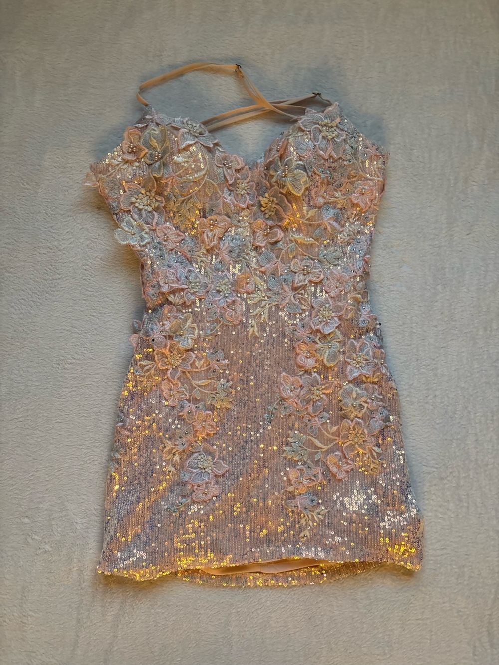 Alyce Paris Blush Pink Sequin Floral Mini Dress